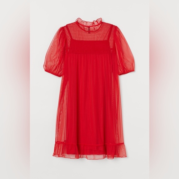 H&M Women’s Mesh Dress Red M 20” - Picture 3 of 7